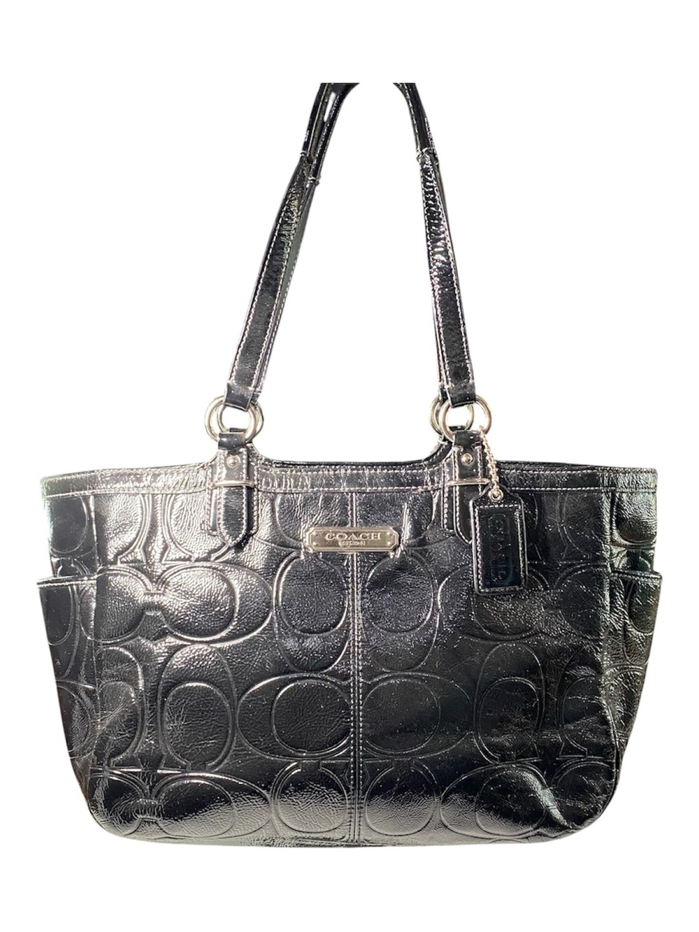 Coach Gallery Patent Leather Tote Black Embossed C East West 2012 Post Y2K